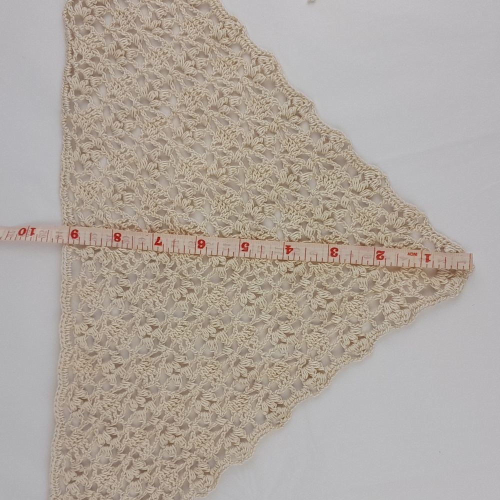 Handmade Cream Crocheted Cotton Patterned Head Hair Bandana Tie Back Kerchief - Picture 8 of 8